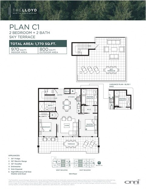 Floor plan for 2 beds, 2 baths, 971 sqft